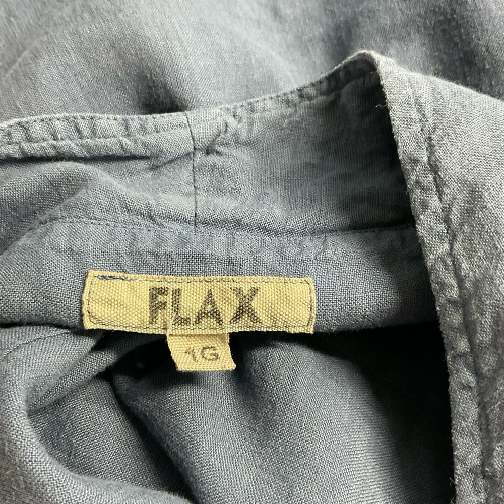 Flax Blue Gray Collarless Button Front Short Slee… - image 2